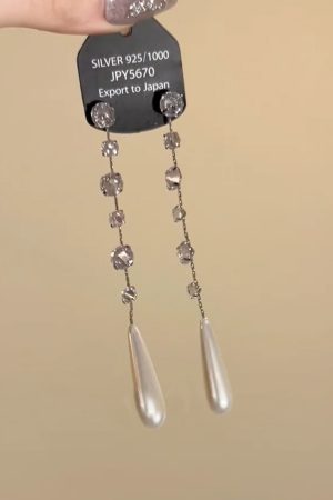 Elegant Zircon Pearl Water Drop Tassel Earrings - High-End Light Luxury Face-Slimming Ear Pendants for Women