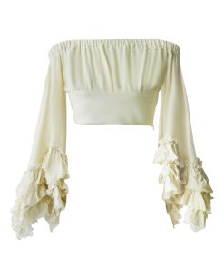 Elf-Inspired Socialite Style Bell Sleeve Off-Shoulder Top Dress with Short Skirt for Women - Trendy 90s Y2K Fashion