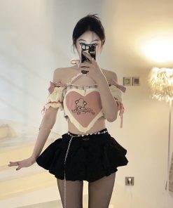 Embellished Pearl and Rhinestone Design Dress Skirt Pants with Metal Waist Chain â€“ Trendy Y2K Fashion Statement Piece