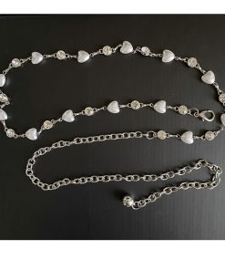 Embellished Pearl and Rhinestone Design Dress Skirt Pants with Metal Waist Chain â€“ Trendy Y2K Fashion Statement Piece