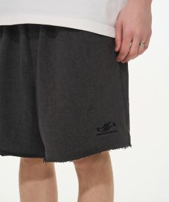 Embroidered Distressed Vintage Heavyweight Short Sweatpants for Men - Casual 90s Style Clean Fit