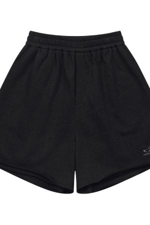 Embroidered Distressed Vintage Heavyweight Short Sweatpants for Men - Casual 90s Style Clean Fit