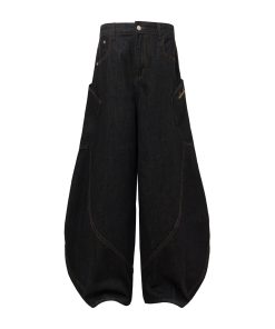 Embroidered Letter Pocket Cargo Denim Wide-Leg Baggy Jeans - Curved Knife Design, American Original Style