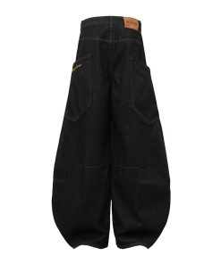 Embroidered Letter Pocket Cargo Denim Wide-Leg Baggy Jeans - Curved Knife Design, American Original Style