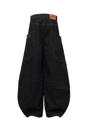 Embroidered Letter Pocket Cargo Denim Wide-Leg Baggy Jeans - Curved Knife Design, American Original Style