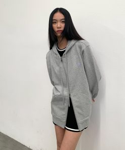 Embroidered Logo Double Zipper Men's Hoodie Sweatshirt - Stylish Urban Wear, Perfect for Streetwear and Casual Outfits