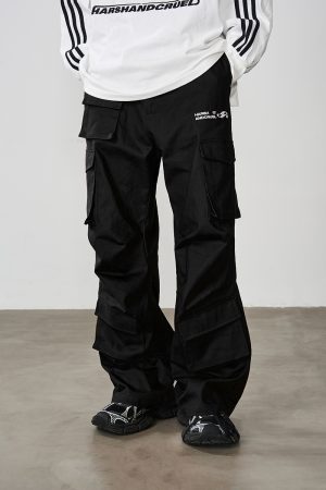 Embroidered Multi-Pocket Casual Work Pants - Clean Fit, Harsh and Cruel Style, Perfect for Everyday Wear and Y2K Fashion