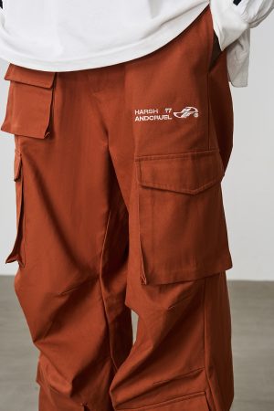 Embroidered Multi-Pocket Casual Work Pants - Clean Fit, Harsh and Cruel Style, Perfect for Everyday Wear and Y2K Fashion