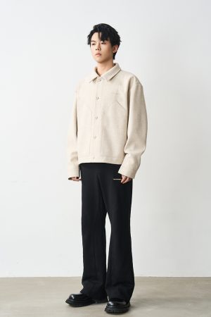 Embroidered Multi-Pocket Woolen Workwear Shirt Jacket - Clean Fit, Casual Style, Perfect for Everyday Wear