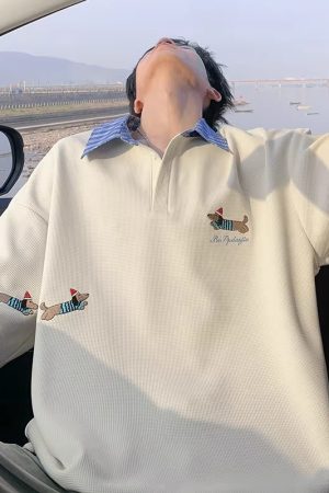 Embroidered Sausage Dog Polo Shirt for Men, Plus Size Loose Fit, Summer Short Sleeve T-Shirt, Casual Lazy Style