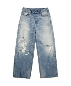 Endless Knife Cut Handmade Distressed Faded Wide-Leg Jeans - Trendy Loose Long Pants for Y2K and 90s Style Fashion