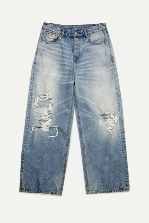 Endless Knife Cut Handmade Distressed Faded Wide-Leg Jeans - Trendy Loose Long Pants for Y2K and 90s Style Fashion