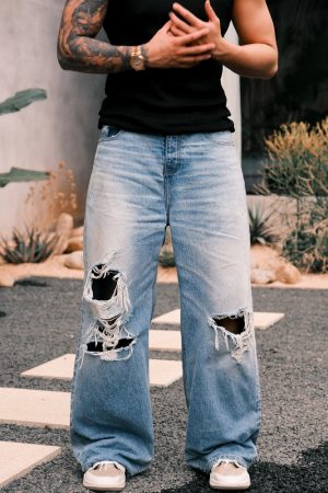 Endless Knife Cut Handmade Distressed Faded Wide-Leg Jeans - Trendy Loose Long Pants for Y2K and 90s Style Fashion
