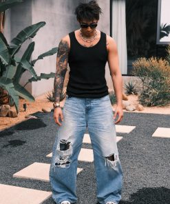 Endless Knife Cut Handmade Distressed Faded Wide-Leg Jeans - Trendy Loose Long Pants for Y2K and 90s Style Fashion