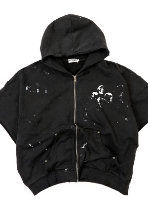Endless Skull Ink Splash 3D Printed Short Sleeve Boxing Jacket Zipper Hoodie for Y2K and Streetwear Style