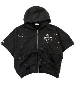 Endless Skull Ink Splash 3D Printed Short Sleeve Boxing Jacket Zipper Hoodie for Y2K and Streetwear Style