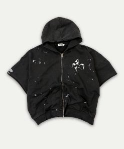 Endless Skull Ink Splash 3D Printed Short Sleeve Boxing Jacket Zipper Hoodie for Y2K and Streetwear Style