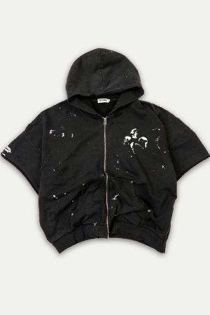 Endless Skull Ink Splash 3D Printed Short Sleeve Boxing Jacket Zipper Hoodie for Y2K and Streetwear Style
