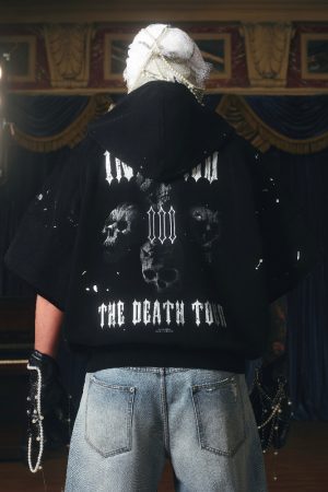 Endless Skull Ink Splash 3D Printed Short Sleeve Boxing Jacket Zipper Hoodie for Y2K and Streetwear Style