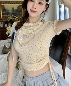 Estilo Vintage Aesthetic, Hoodie Cute Outfit - Kawaii Top & Ruffled Mini Skirt Two Piece Set