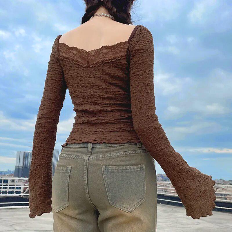 Estilo Vintage Aesthetic, Outfit With Hoodie - Fairycore Lace Detailed Shirred Top Estilo Vintage Aesthetic, Outfit With Hoodie - Fairycore Lace Detailed Shirred Top