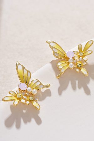 Ethereal Light Yellow Butterfly Earrings - Cute Versatile Ear Studs for Summer 2025, Sweet Temperament Jewelry, Trendy Accessory