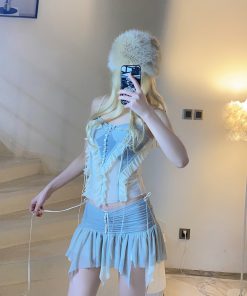 Ethereal Sheer Ruffled BabykinG Cloud Cream Cami Bodycon Dress Set - Vintage 90s Sexy Style