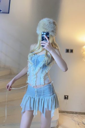 Ethereal Sheer Ruffled BabykinG Cloud Cream Cami Bodycon Dress Set - Vintage 90s Sexy Style