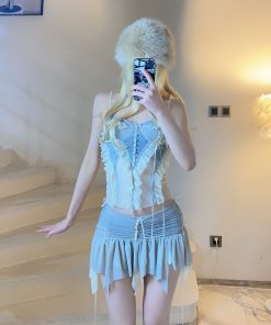 Ethereal Sheer Ruffled BabykinG Cloud Cream Cami Bodycon Dress Set - Vintage 90s Sexy Style