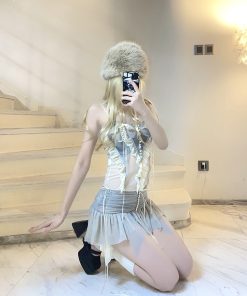 Ethereal Sheer Ruffled BabykinG Cloud Cream Cami Bodycon Dress Set - Vintage 90s Sexy Style