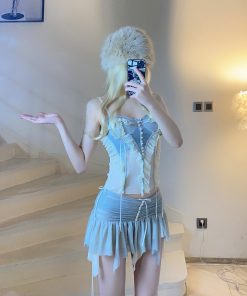 Ethereal Sheer Ruffled BabykinG Cloud Cream Cami Bodycon Dress Set - Vintage 90s Sexy Style