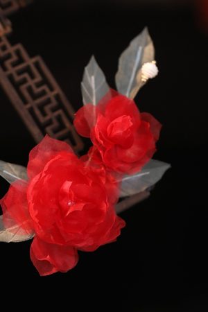 Ethereal Silk Embossed Hair Clips, Ancient Style Hair Accessories for Brides, Red Cheongsam Horse-Face Skirt, Chinese Style Headdress