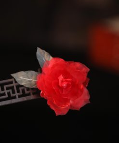 Ethereal Silk Embossed Hair Clips, Ancient Style Hair Accessories for Brides, Red Cheongsam Horse-Face Skirt, Chinese Style Headdress