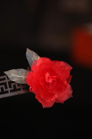 Ethereal Silk Embossed Hair Clips, Ancient Style Hair Accessories for Brides, Red Cheongsam Horse-Face Skirt, Chinese Style Headdress