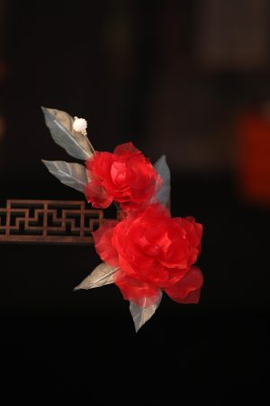 Ethereal Silk Embossed Hair Clips, Ancient Style Hair Accessories for Brides, Red Cheongsam Horse-Face Skirt, Chinese Style Headdress