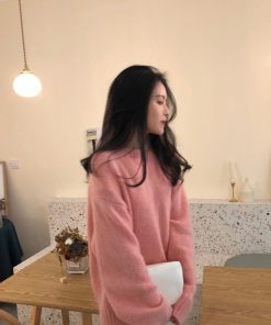 Ethereal Yellow Mohair Pullover Sweater for Women - Loose Fit Round Neck Top for Autumn/Winter 2025, Cozy Outerwear