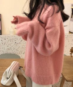 Ethereal Yellow Mohair Pullover Sweater for Women - Loose Fit Round Neck Top for Autumn/Winter 2025, Cozy Outerwear