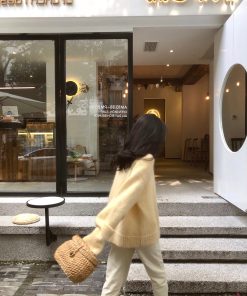 Ethereal Yellow Mohair Pullover Sweater for Women - Loose Fit Round Neck Top for Autumn/Winter 2025, Cozy Outerwear