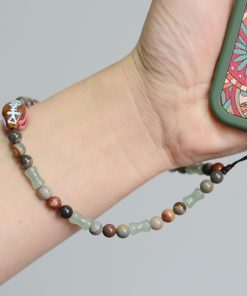 Ethnic Style Glass Totem Fish Dongling Jade Bamboo Ocean Stone Retro Wrist Strap Anti-Lost Mobile Phone Chain for Men and Women