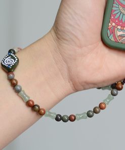 Ethnic Style Glass Totem Fish Dongling Jade Bamboo Ocean Stone Retro Wrist Strap Anti-Lost Mobile Phone Chain for Men and Women