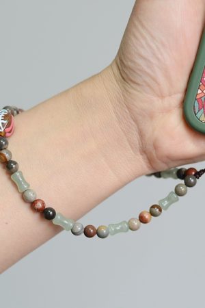 Ethnic Style Glass Totem Fish Dongling Jade Bamboo Ocean Stone Retro Wrist Strap Anti-Lost Mobile Phone Chain for Men and Women