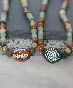 Ethnic Style Glass Totem Fish Dongling Jade Bamboo Ocean Stone Retro Wrist Strap Anti-Lost Mobile Phone Chain for Men and Women