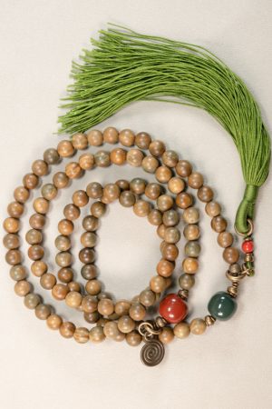 Ethnic Style Green Sandalwood Multi-Circle Bracelet Necklace for Women and Men - 108 Beads Prayer Beads, Buddhist Jewelry