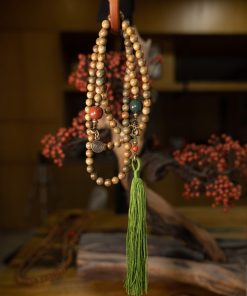 Ethnic Style Green Sandalwood Multi-Circle Bracelet Necklace for Women and Men - 108 Beads Prayer Beads, Buddhist Jewelry