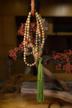 Ethnic Style Green Sandalwood Multi-Circle Bracelet Necklace for Women and Men - 108 Beads Prayer Beads, Buddhist Jewelry