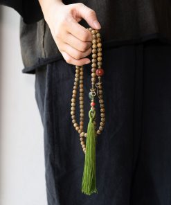 Ethnic Style Green Sandalwood Multi-Circle Bracelet Necklace for Women and Men - 108 Beads Prayer Beads, Buddhist Jewelry