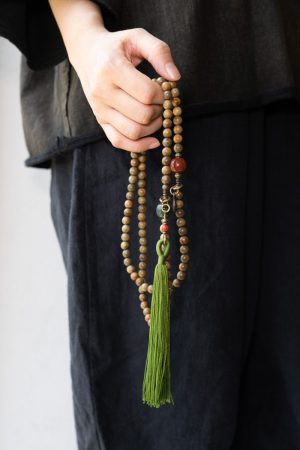Ethnic Style Green Sandalwood Multi-Circle Bracelet Necklace for Women and Men - 108 Beads Prayer Beads, Buddhist Jewelry