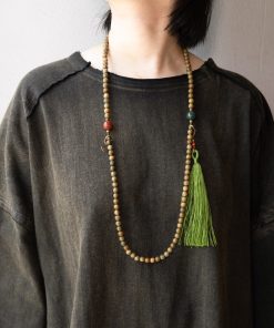Ethnic Style Green Sandalwood Multi-Circle Bracelet Necklace for Women and Men - 108 Beads Prayer Beads, Buddhist Jewelry