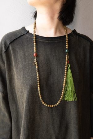 Ethnic Style Green Sandalwood Multi-Circle Bracelet Necklace for Women and Men - 108 Beads Prayer Beads, Buddhist Jewelry
