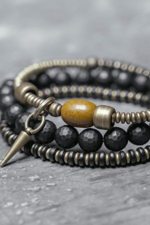 Ethnic Style Matte Black Agate Bracelet for Women - Multi-Layer Frosted Bead Jewelry, Bohemian Chic Accessory